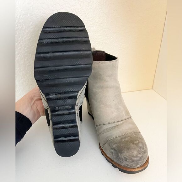 Sorel Lea Wedge Boots Joan of Arctic Chelsea Taupe Grey Tan and Black 8.5 - Picture 7 of 15